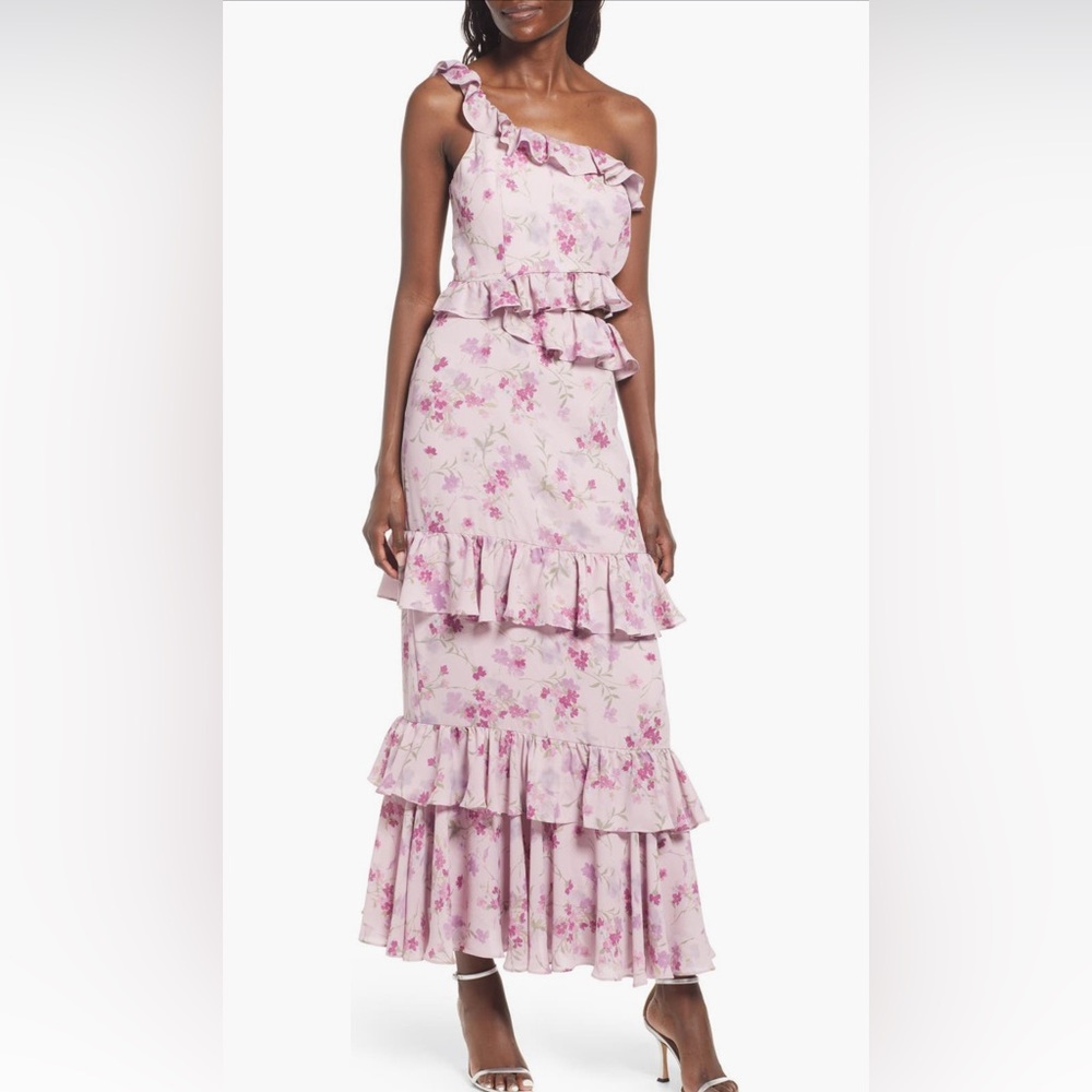 WAYF-The Giana Floral One-Shoulder Tiered Gown